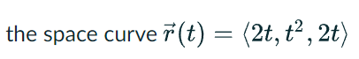 the space curve (t) = (2t, t², 2t)