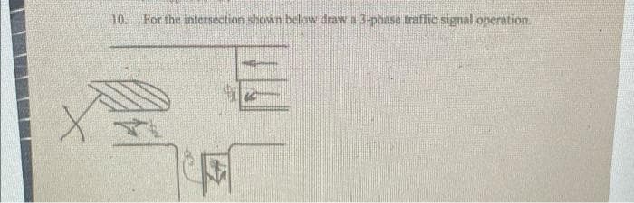 10. For the intersection shown below draw a 3-phase traffic signal operation.
