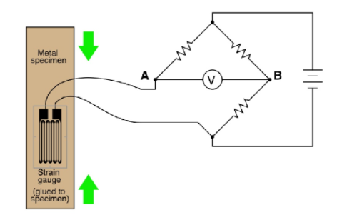 Metal
specimen
A
B
Strain
gauge
(glued to
specimen)
