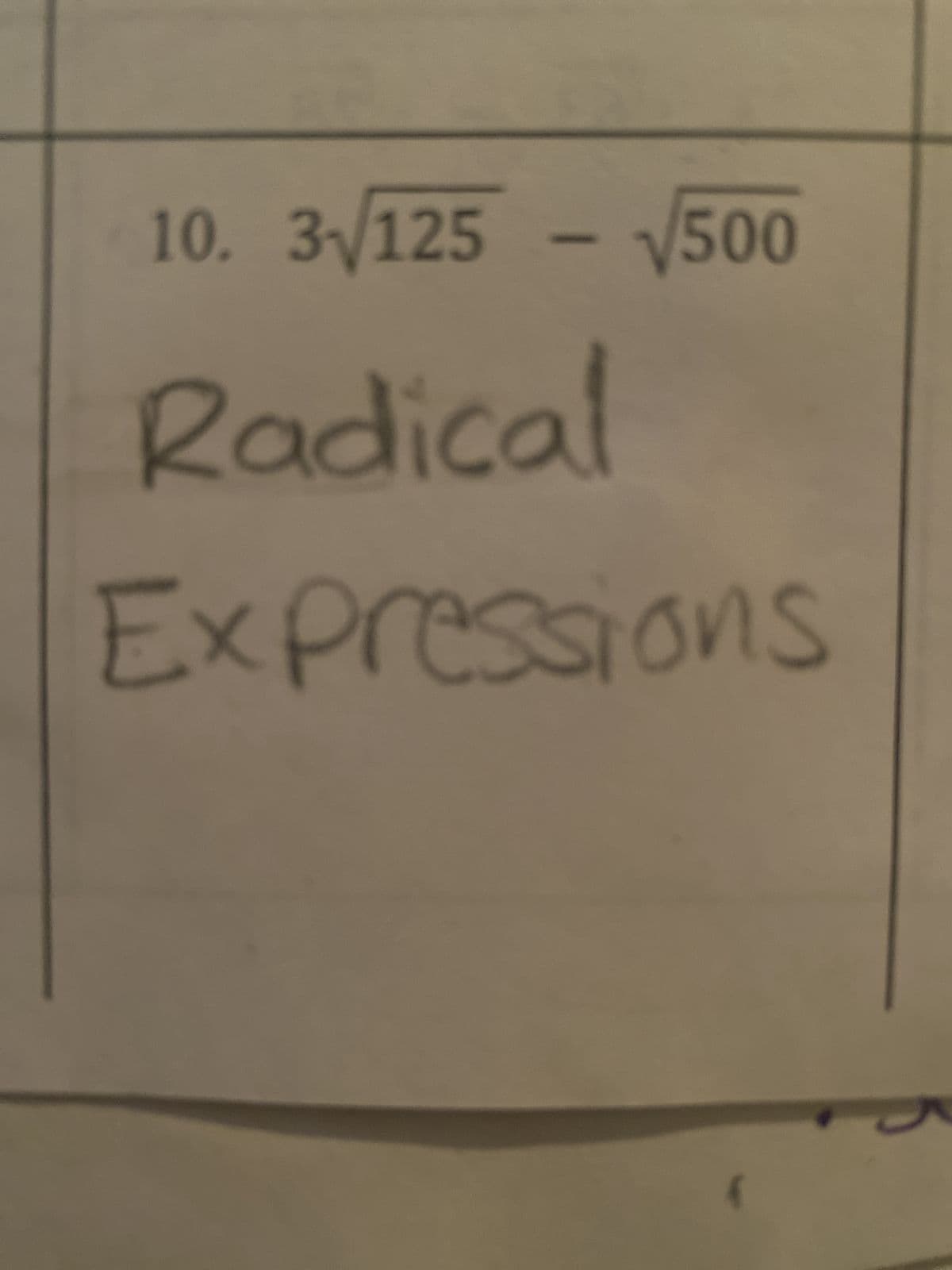 10. 3√125 - √500
Radical
Expressions