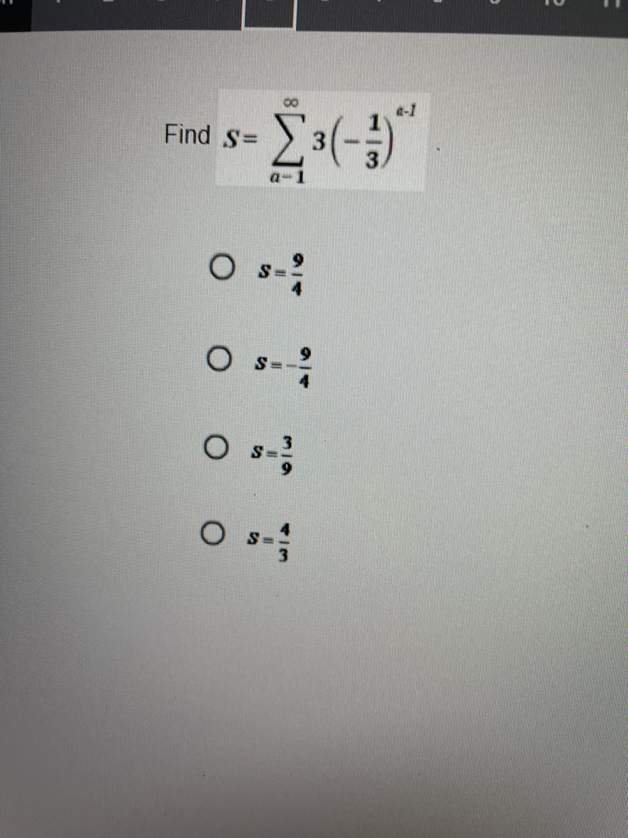 a-1
Find S=
3
O s-;
O s- ?
O s--
