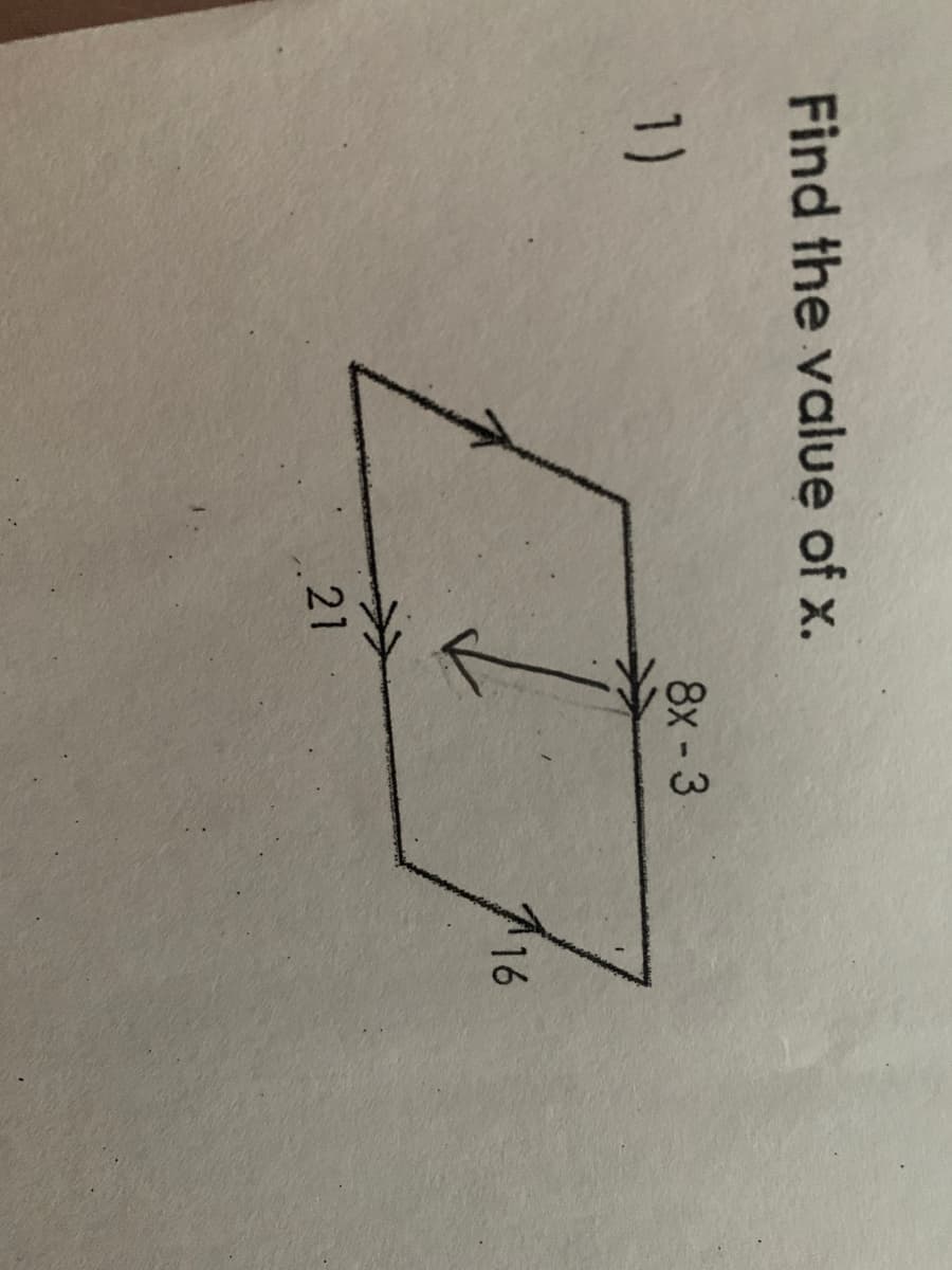 Find the value of x.
8x-3
1)
16
21
