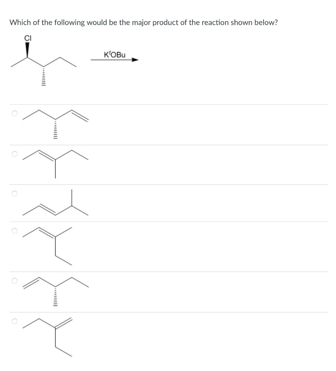 Which of the following would be the major product of the reaction shown below?
K'OBu