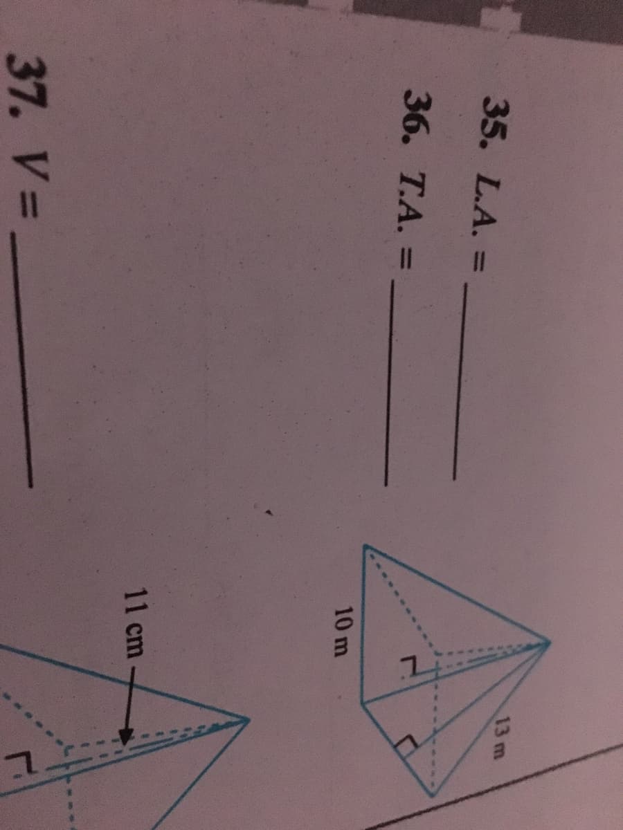 13 m
35. L.A. =
%3D
36. T.A. =
%3D
10 m
11 cm
37. V=
