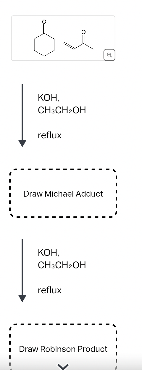 due
КОН,
CH3CH2OH
reflux
Draw Michael Adduct
КОН,
CH3CH2OH
reflux
✔
Draw Robinson Product