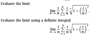 Evaluate the limit using a definite integral
2
lim
n n
1+
