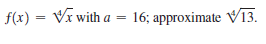 f(x) = VI with a = 16; approximate V13.
