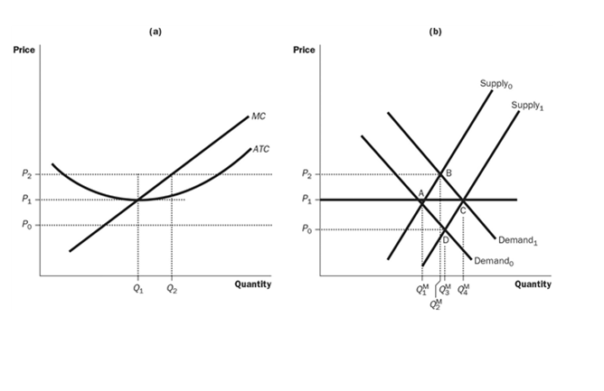 (a)
(b)
Price
Price
Supplyo
Supplys
MC
ATC
P2
P2
P1
Po
Po
Demand,
Demand,
Quantity
Quantity
