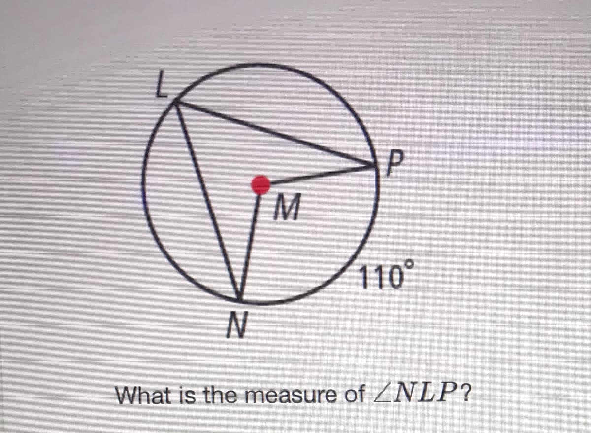 P
110°
What is the measure of ZNLP?
MN
