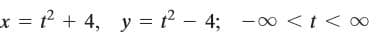 x = t? + 4, y = t² – 4; -00 <t < 0
