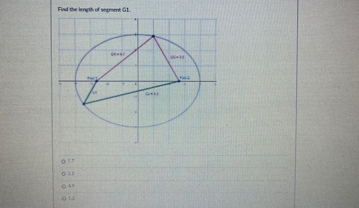 Find the length of segment G1.
O L7
O 25
O 49
O 12
