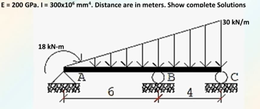 E = 200 GPa. I= 300x106 mm. Distance are in meters. Show complete Solutions
|30 kN/m
18 kN-m
OB
6.
4
