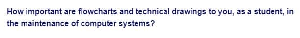 How important are flowcharts and technical drawings to you, as a student, in
the maintenance of computer systems?