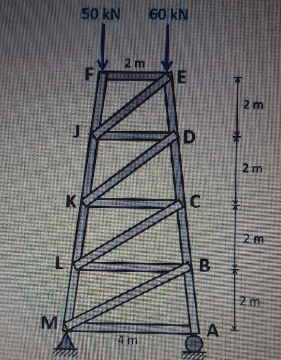 50 kN
60 kN
2 m
2 m
2 m
2 m
2 m
4 m
