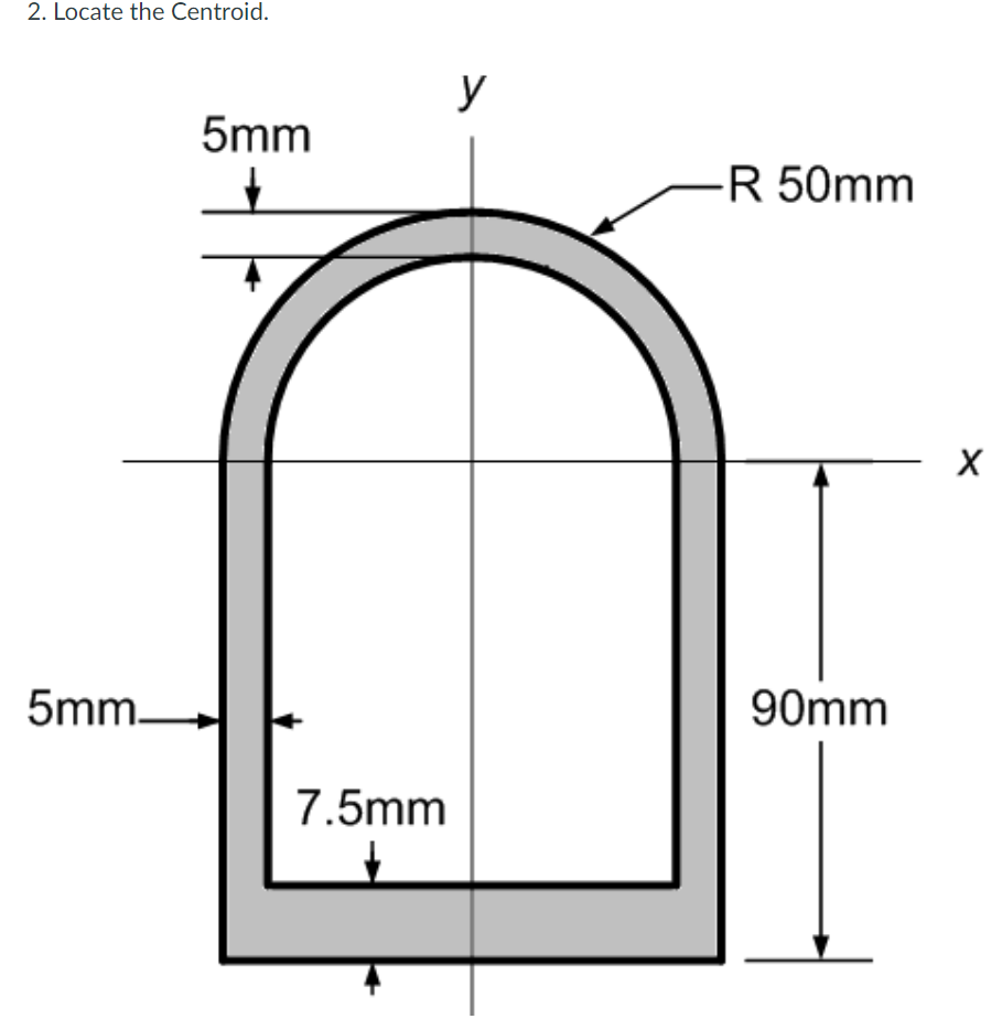 2. Locate the Centroid.
y
5mm
R 50mm
5mm.
90mm
7.5mm
