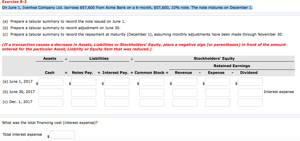 (a) Prepare a tabular summary to record the note issued on June 1.
(b) Prepare a tabular summary to record adjustment on June 30.
(c) Prepare a tabular summary to record the repayment at maturity (December 1), assuming monthly adjustments have been made through November 30.
