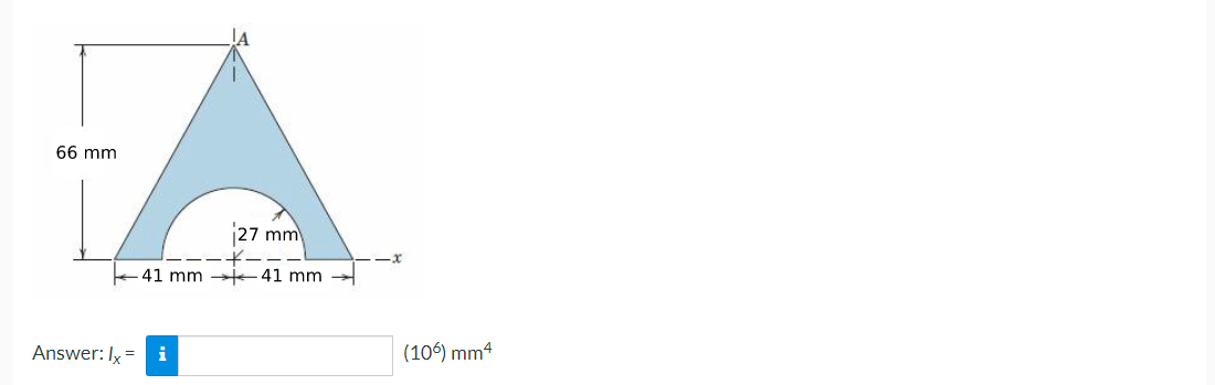 66 mm
27 mm
41 mm
41 mm
Answer: Ix = i
(106) mm4
