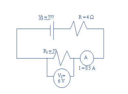 Vt = ???
R=40
R1
A
I= 0.5 A
Vi=
6 V
