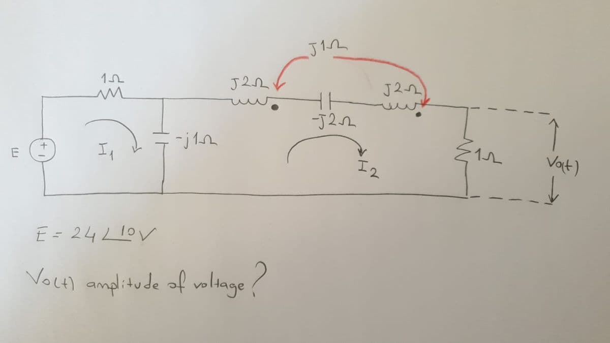 J22
J22
-J22
Voit)
エ
I2
E= 24L10V
Voct) amplitude of woltage?
