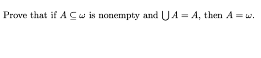 Prove that if A Cw is nonempty and UA = A, then A = w.
