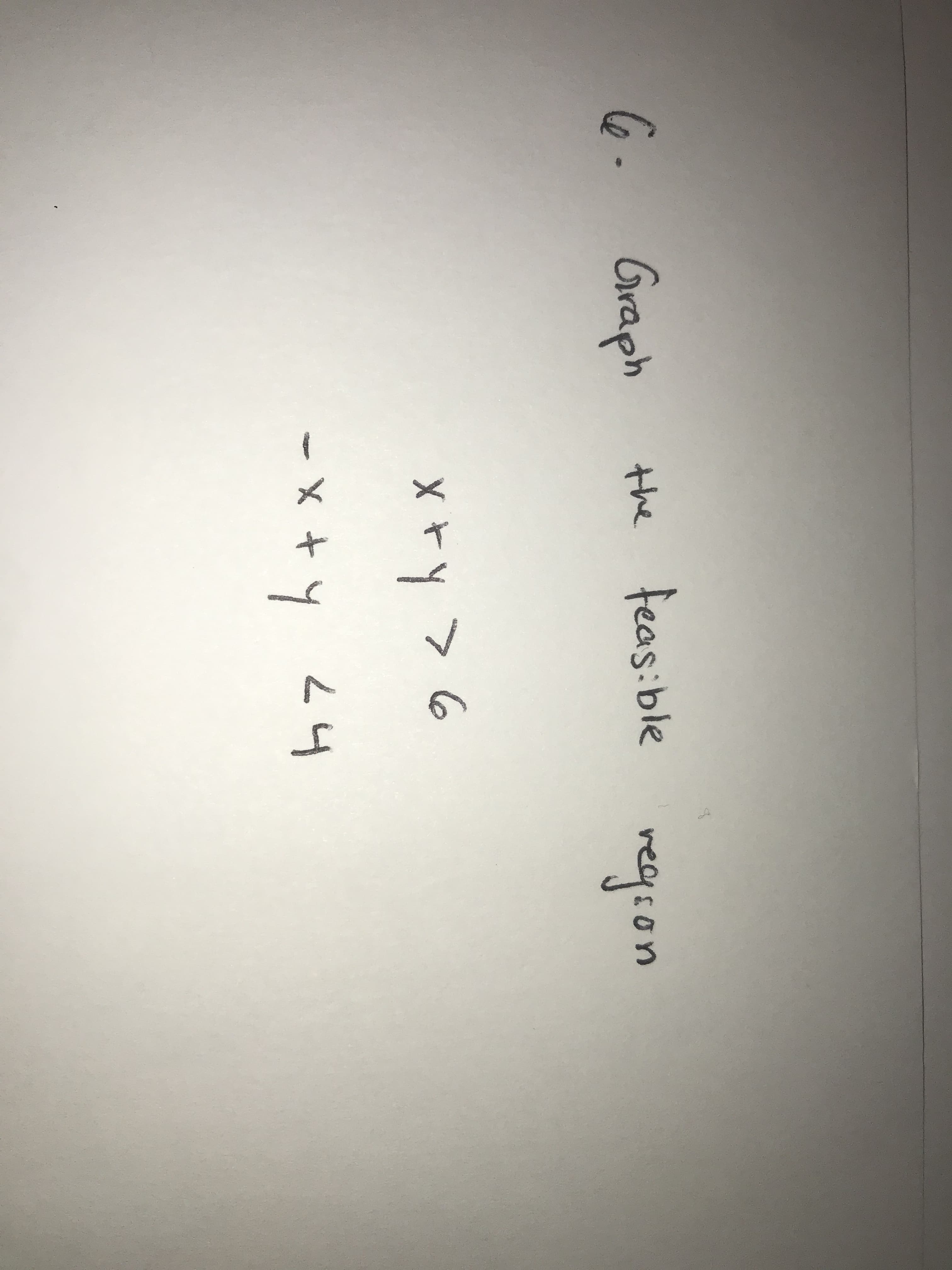 6. Graph
the feasible
regson
X+y > 6
-x+y 24
