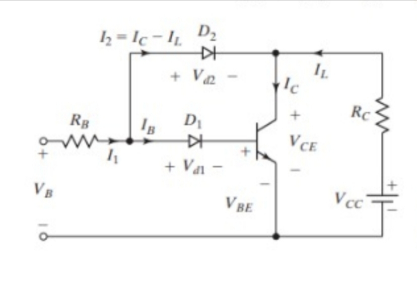 h = Ic - I1.
+ V2
Ic
Rc
DI
RB
V CE
+ Vai -
Vcc
VBE
