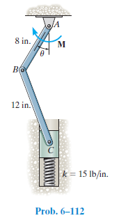 o/A
8 in.
12 in.
k = 15 lb/in.
Prob. 6–112
