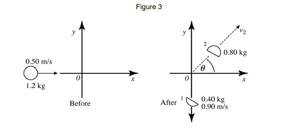 Figure 3
y
y
0.80 kg
0.50 m/s
1.2 kg
0.40 kg
0.90 m/s
Before
After
