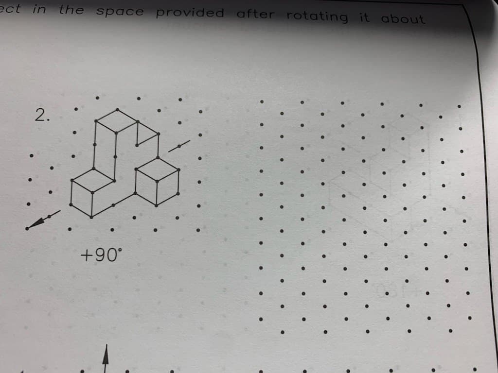 ect in the space provided after rotating it about
2.
+90°