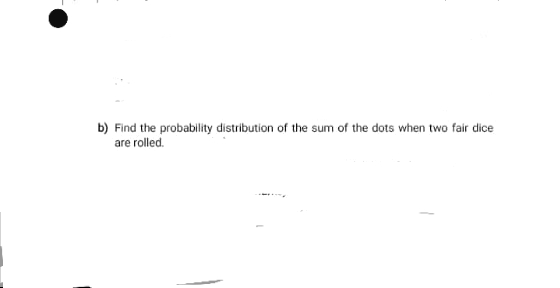 b) Find the probability distribution of the sum of the dots when two fair dice
are rolled.
