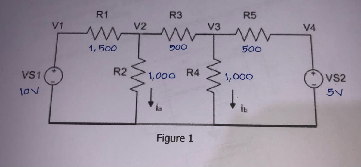 VS1
10V
V1
R1
1,500
R2
V2
R3
R5
www www
300
500
1,000 R4
İs
Figure 1
V3
1,000
V4
VS2
5V