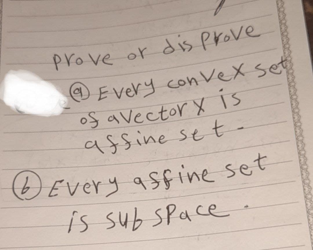 prove or dis prove
Every convex set
of avectory is
affine set-
(9)
Every affine set
is sub space