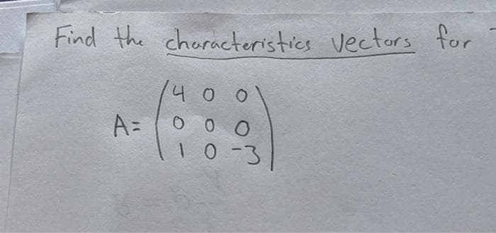 Find the characteristics vectors for
A=
40
oo
···
|
0-3