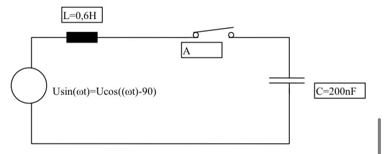 L=0,6H
Usin(ot) Ucos((ot)-90)
A
C=200nF