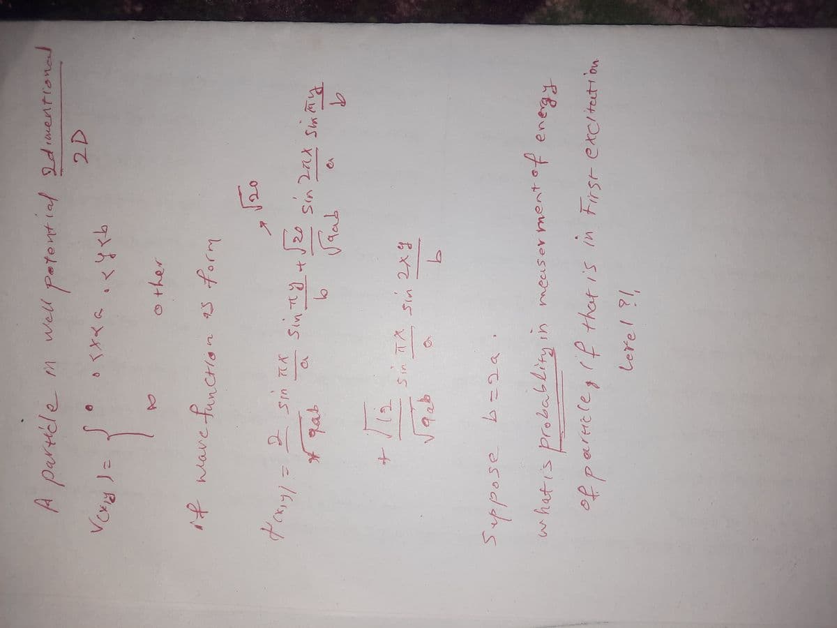 A pariele mn
well patontial 2dimentional
otent
g>→メ>。
ther
ther
if wave funcrio
n as form
hlave
2ax Smay
to
gab
ちて い5
てニタ esodh。
whatis probablity in
measer nent
HE ceg (f that i's in First excitati on
す。
