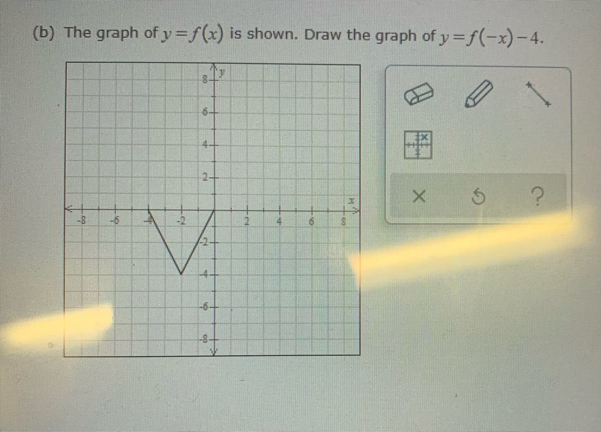 (b) The graph of y =f(x) is shown. Draw the graph of y=f(-x)-4.
4.
8.
64
田
4-
2-
4.
-4+
-6-
