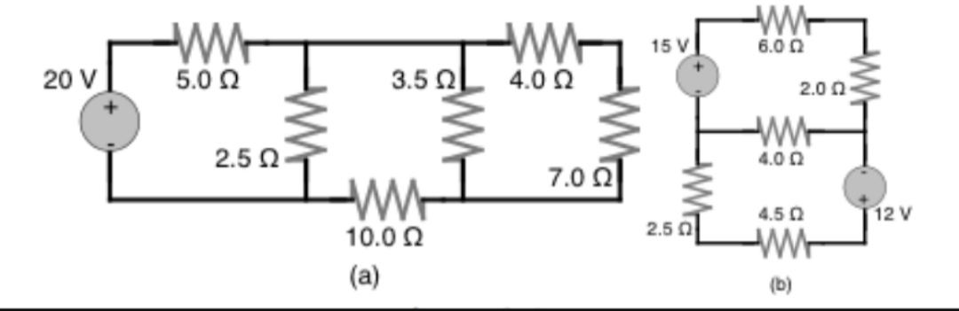 15 V
6.0 0
20 V
3.5 2l
4.0 Ω
5.0 Ω
2.0 n
2.5 0.
4.0 0
7.0 0
4.5 0
12 V
2.5 0
10.0 2
(a)
(b)
