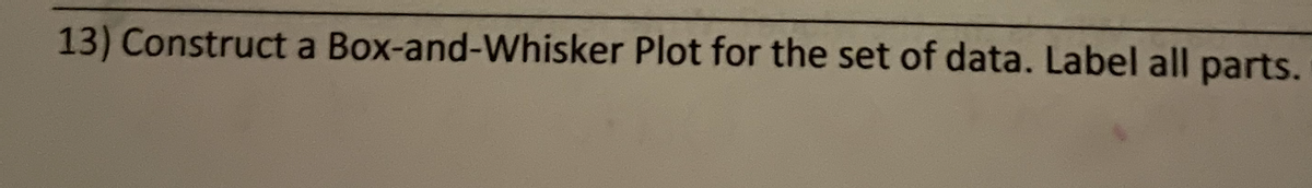 13) Construct a Box-and-Whisker Plot for the set of data. Label all parts.
