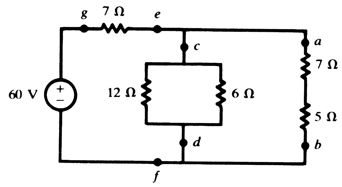 7Ω
α
C
7Ω
12 Ω
6Ω
60 V
5 Ω
d
f
