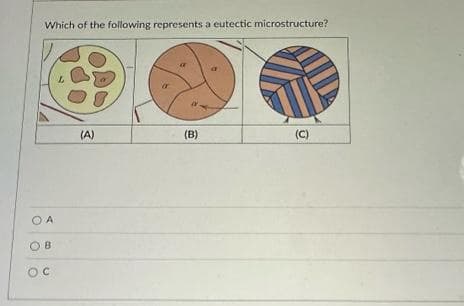 Which of the following represents a eutectic microstructure?
OA
B
OC
(A)
(B)
(C)