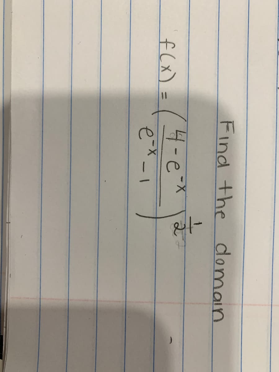 Find the domain
f(x) =(4-e*
%3D
