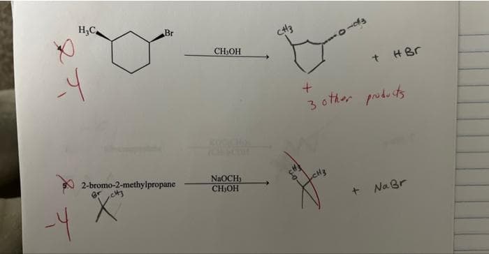 X
-Y
-4
H₂C
Br
2-bromo-2-methylpropane
Xe
CH₂OH
NaOCH3
CH₂OH
CH3
-cf₂
+ H Br
+
3 other products
+ Na Br