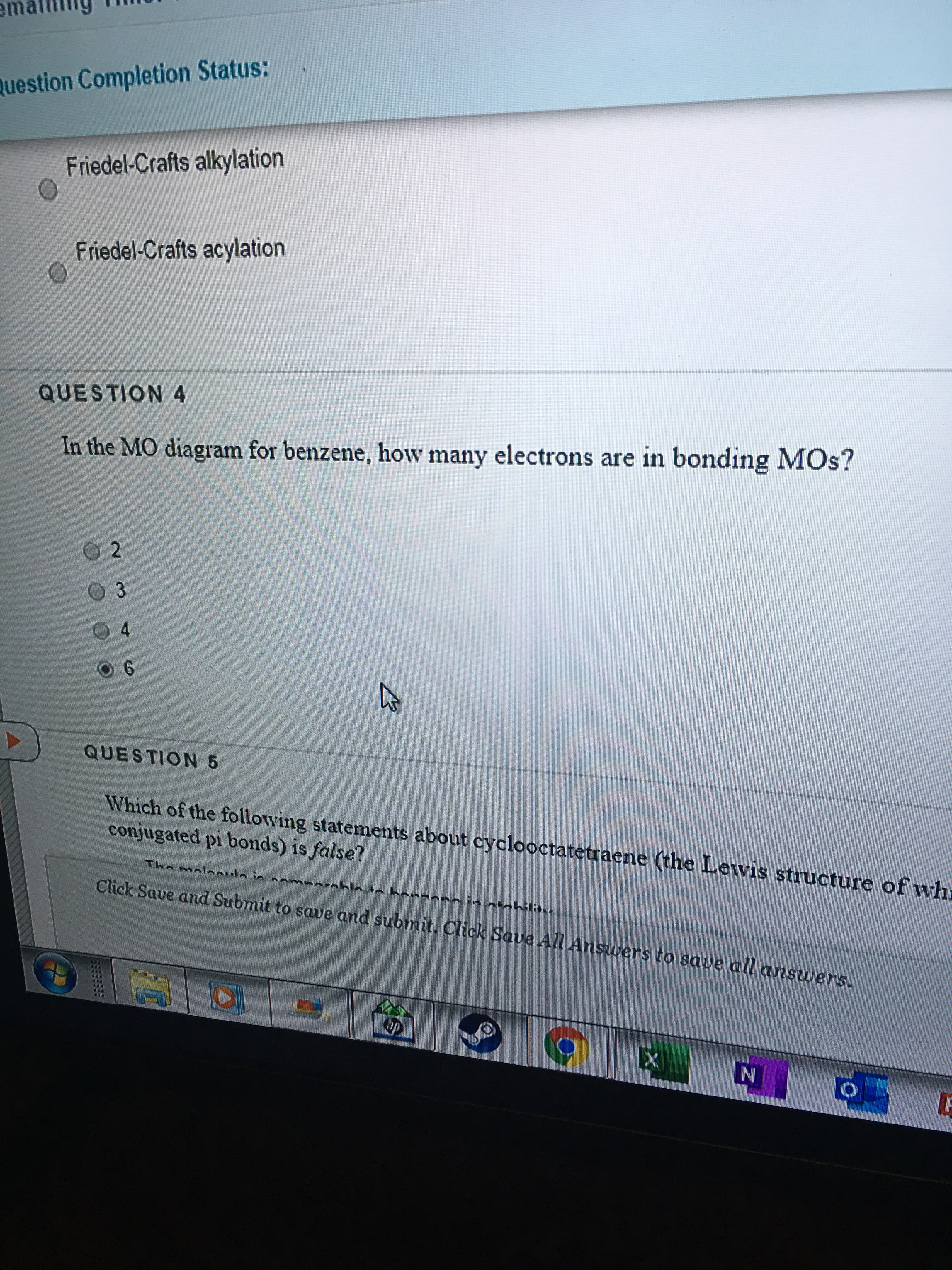 In the MO diagram for benzene, how many electrons are in bonding MOs?
