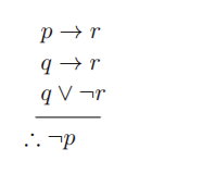 p → r
q→r
q V ¬r
.. "p
