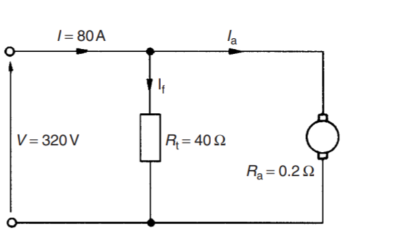 |= 80A
la
V= 320V
R = 40 2
Ra= 0.2N
