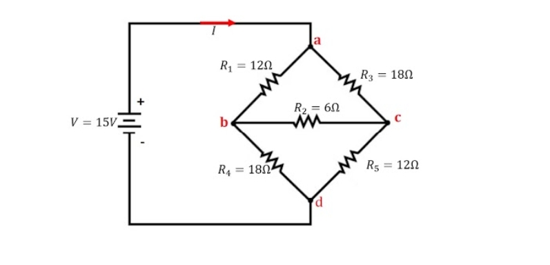 la
R1 = 120
R3 = 180
R2 = 60
V = 15V.
b
R4 = 180
R5 = 120
