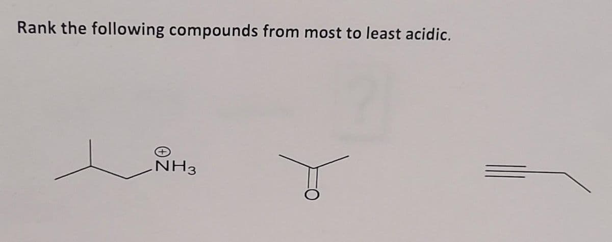 Rank the following compounds from most to least acidic.
NH3