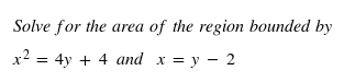 Solve for the area of the region bounded by
x² = 4y + 4 and x = y 2