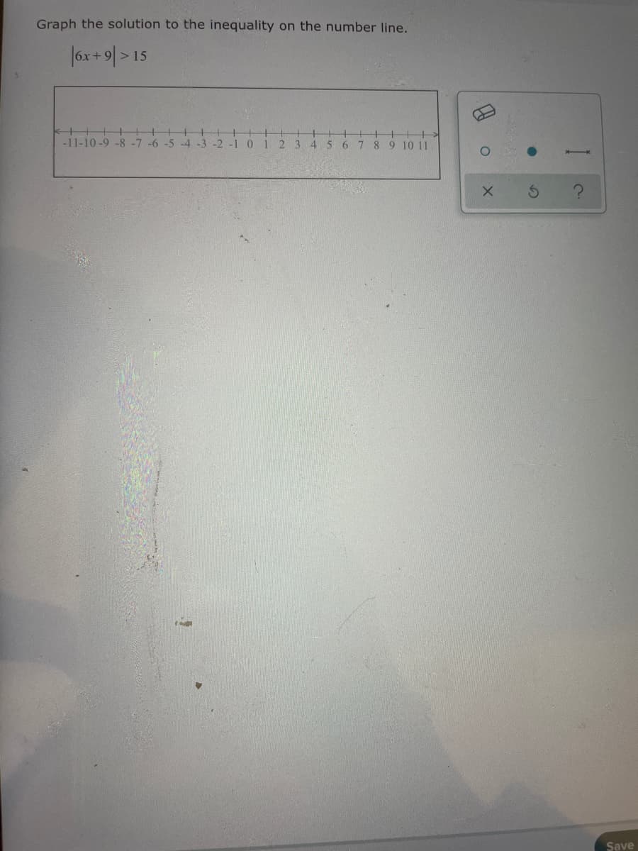 Graph the solution to the inequality on the number line.
lor+ 이> 15
-11-10-9 -8 -7 -6 -5 -4 -3
-2
3.
4.
5.
67 89 10 11
Save
