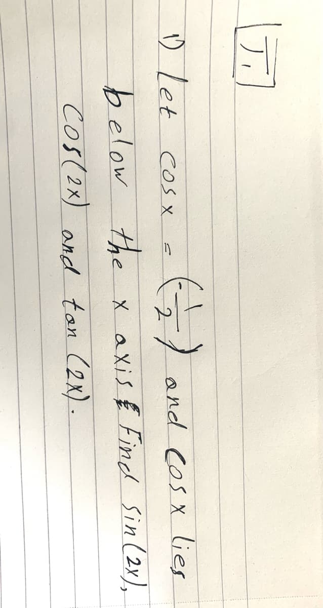 (专)
Dlet cos x
and Cos x lies
below
Cos(2x) and tan (2x).
the x axis E Find Sin (2x),
